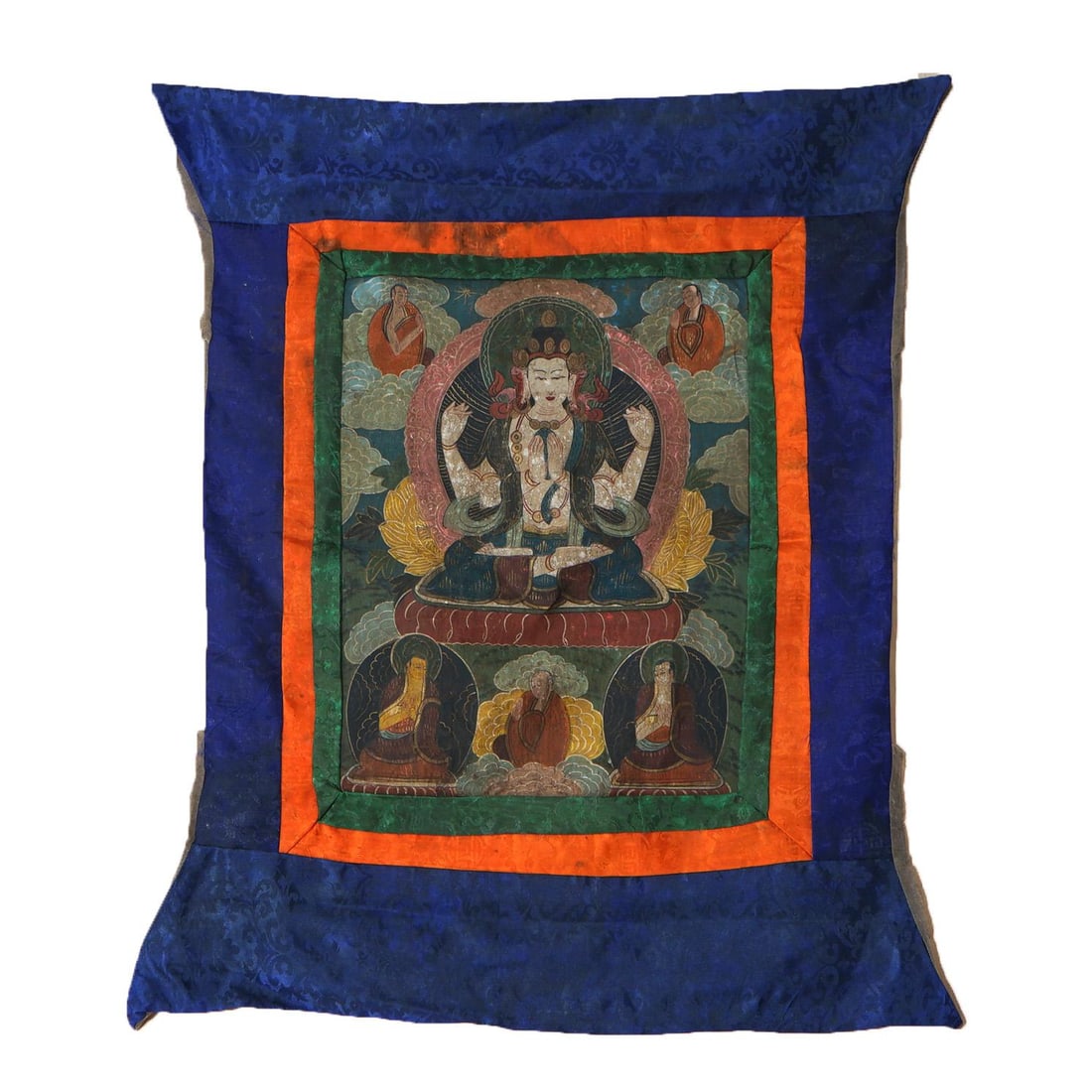 Hand Painted Tibetan Thangka on Silk and Canvas with Figures Circa 1920 (1 of 10)