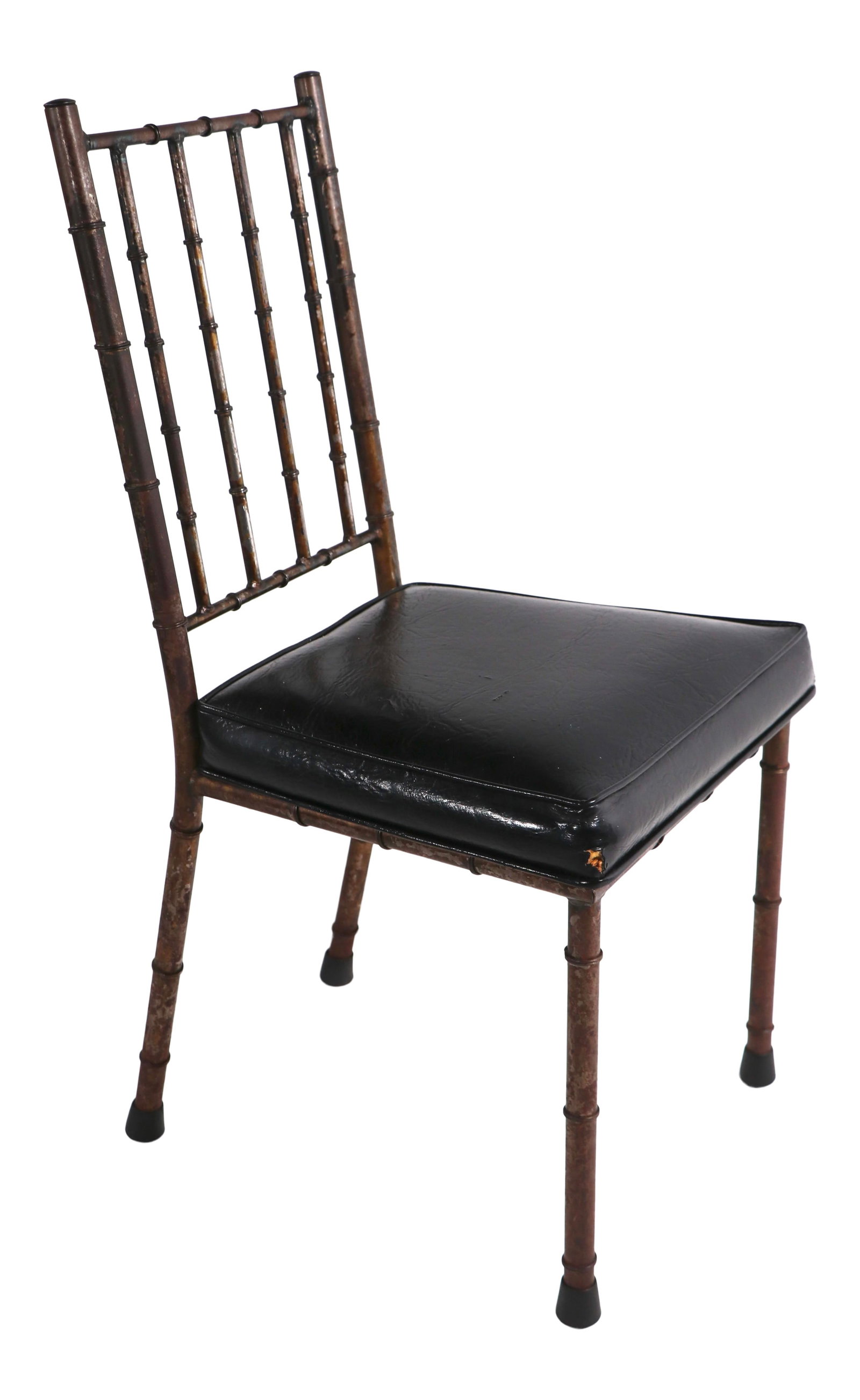 Vintage Faux Bamboo Side Chair by Schoolfield Industries Black Steel: Vintage Faux Bamboo Side Chair by Schoolfield Industries Black Steel Introducing a stylish faux bamboo side chair, perfect for use as a desk or dining chair. This piece features a sturdy steel frame a