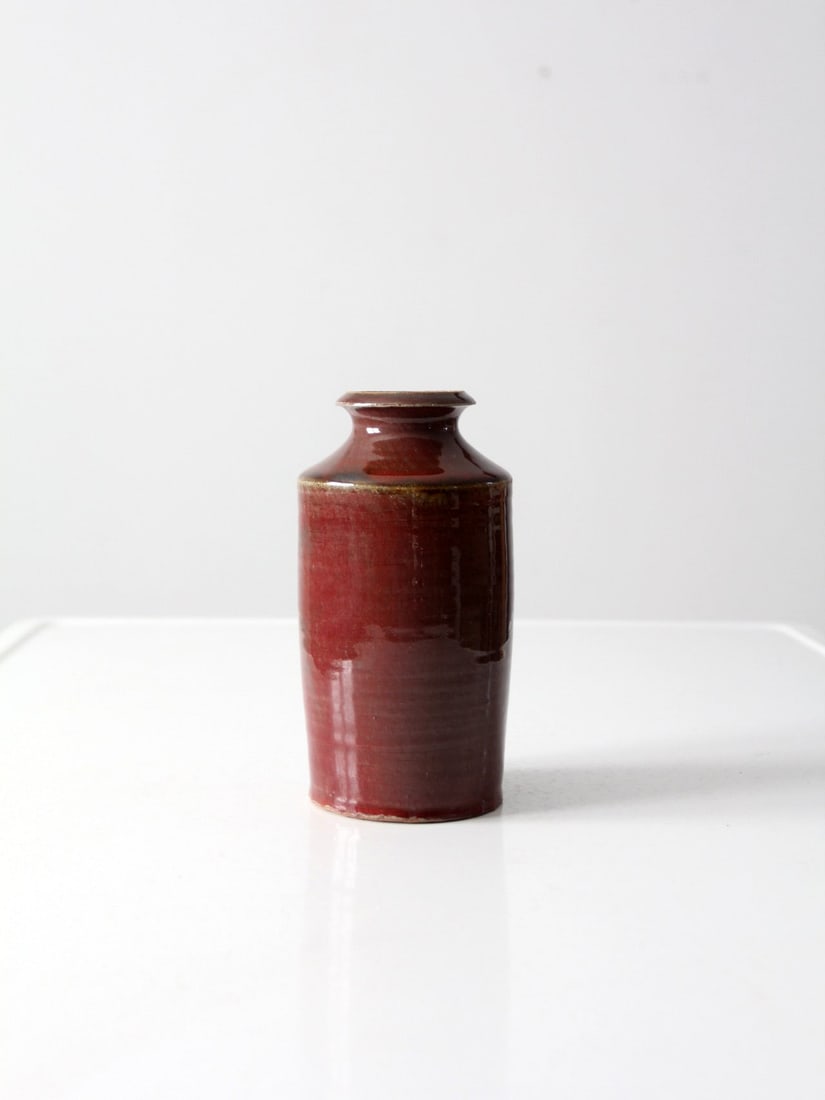 Signed Vintage Studio Pottery Vase Warm Burnt Sienna 7.25 Inch (1 of 11)