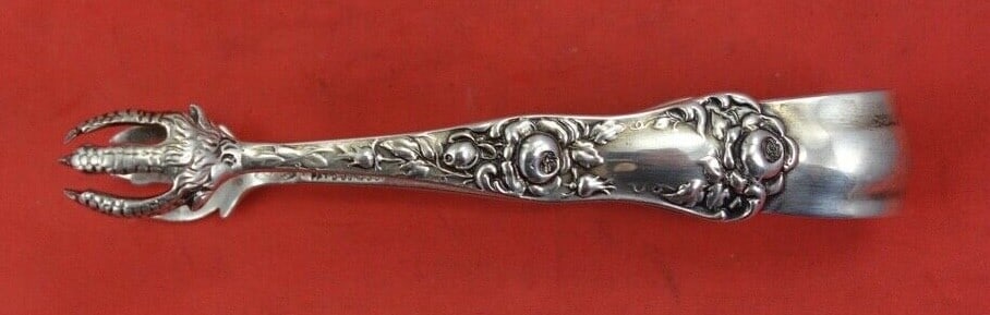 Shiebler American Beauty Sterling Silver Sugar Tong 3 3/4" Serving Piece: Shiebler American Beauty Sterling Silver Sugar Tong 3 3/4" Serving Piece This exquisite sugar tong is crafted from sterling silver and features the elegant American Beauty pattern by the renowned make