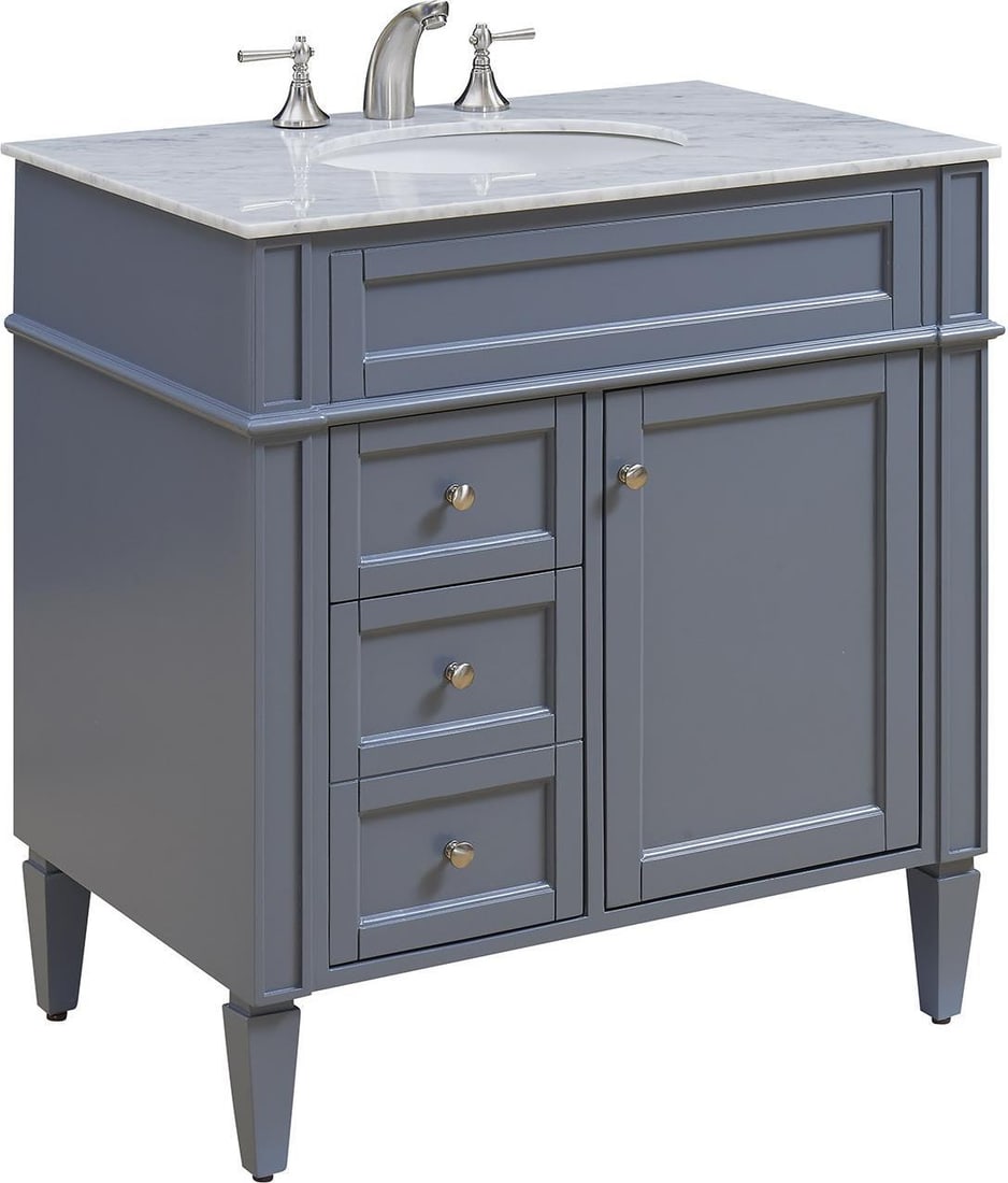 Elegant Park Ave Vanity Unit USA-Made Carrara Marble Silver Finish (1 of 1)
