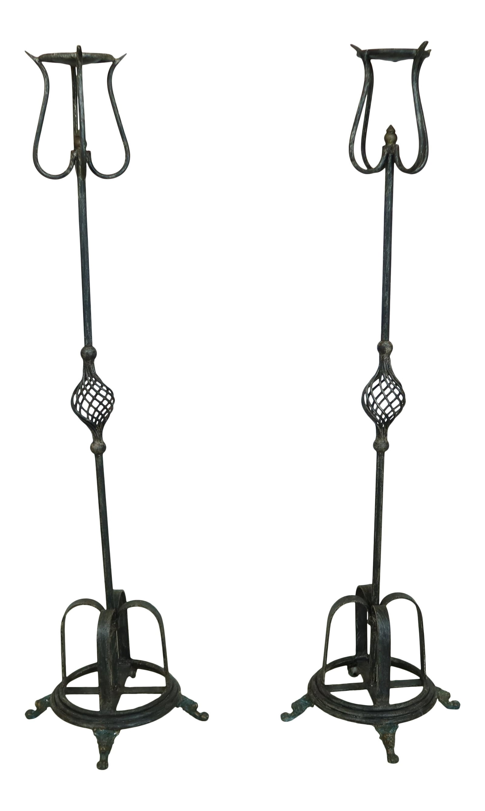 Elegant Pair of 50.5 Inch Wrought Iron Candle Sticks (1 of 8)