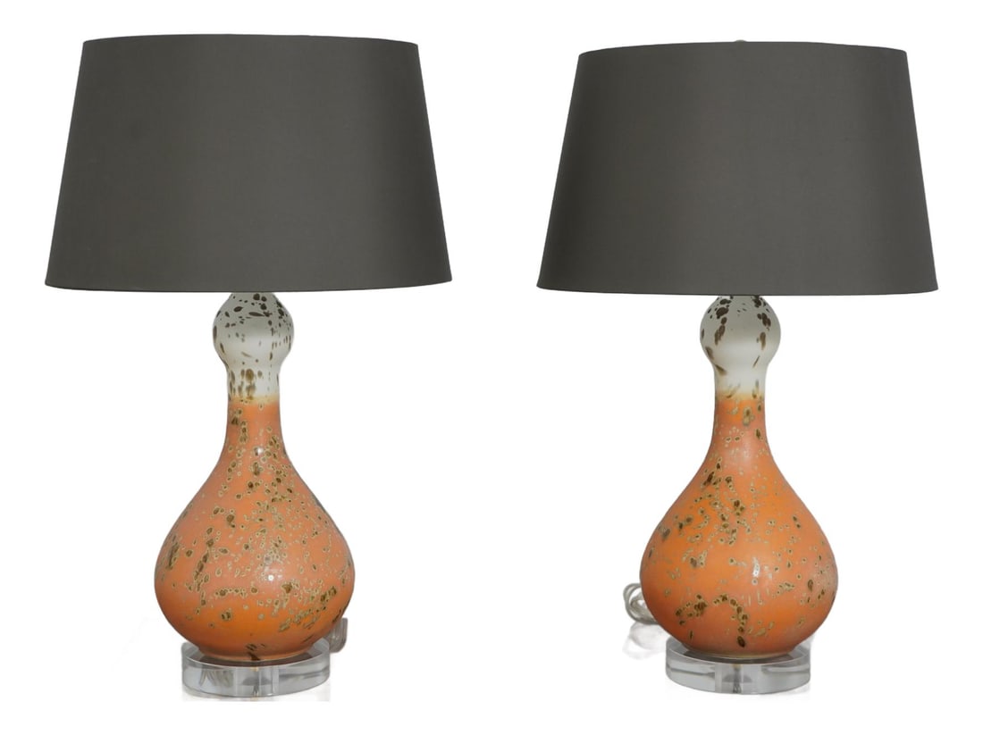 Stunning Pair of Modern Art Pottery Lamps with Lucite Bases (1 of 10)