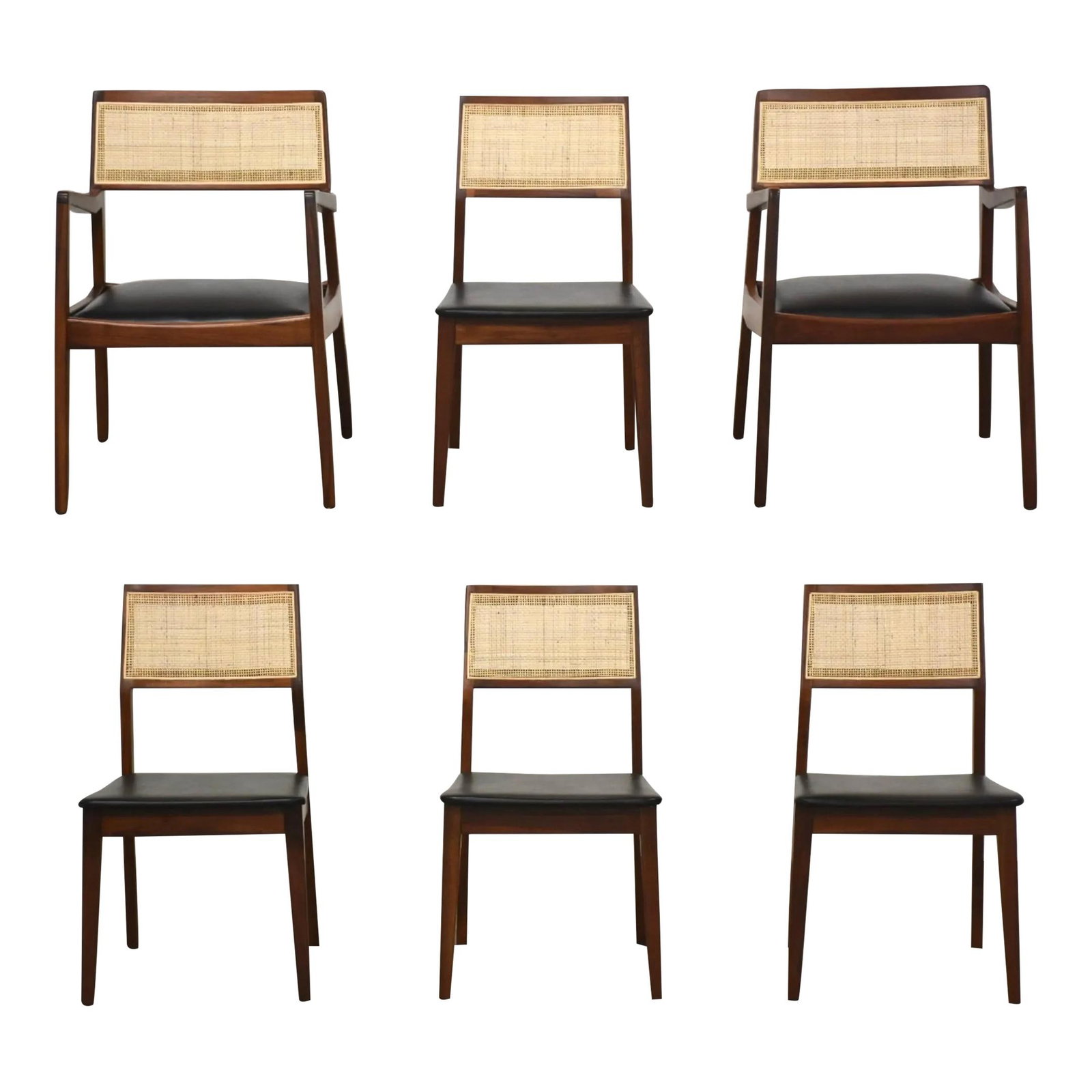 Mid-Century Modern Jens Risom Style Walnut Cane Dining Chairs Set of 6 (1 of 6)