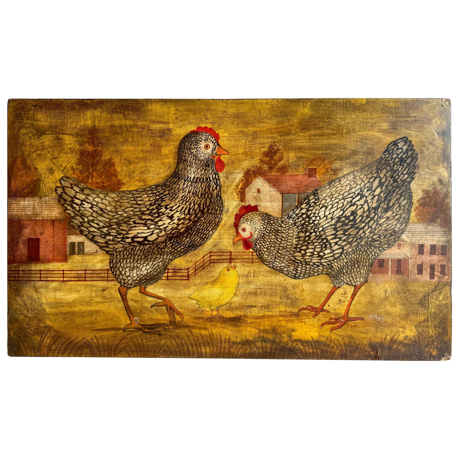American Folk Art Painting of Chickens by Horiz 48x30 (1 of 7)