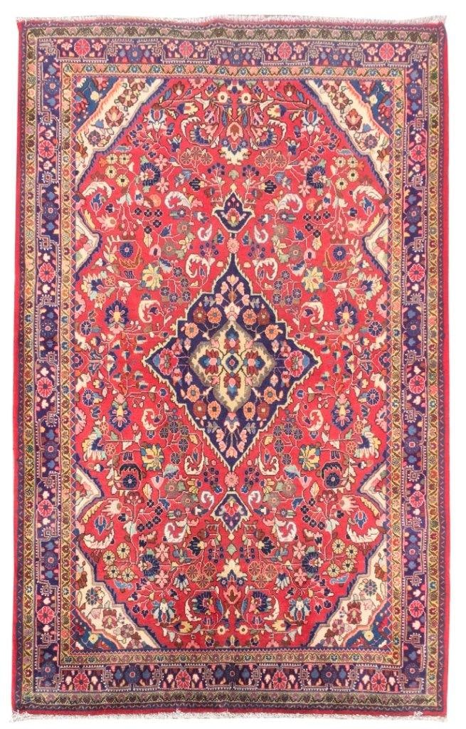 Handcrafted 4.5 x 7.2 Red Persian Jozan Wool Rug from Iran: Handcrafted 4.5 x 7.2 Red Persian Jozan Wool Rug from Iran Free continental US Shipping Introducing the exquisite 4.5 x 7.2 Red Persian Jozan Rug, a true masterpiece handcrafted by skilled Persian art