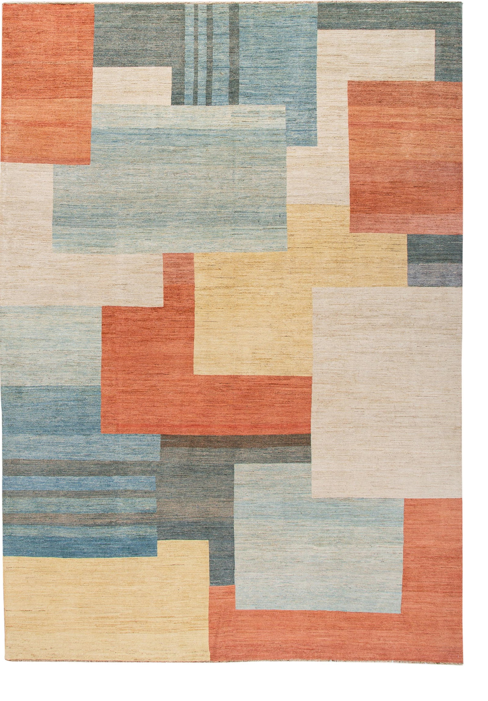 Handmade Multicolor Geometric Abstract Wool Rug 9'11 x 14'6: Handmade Multicolor Geometric Abstract Wool Rug 9'11 x 14'6 Enhance your living space with this stunning Modern Deco Style Handmade Multicolor Geometric Abstract Wool Rug. Featuring a beautiful blend