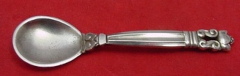 Georg Jensen Acorn Sterling Silver Salt Spoon 2 3/8 Inch Serving (1 of 2)