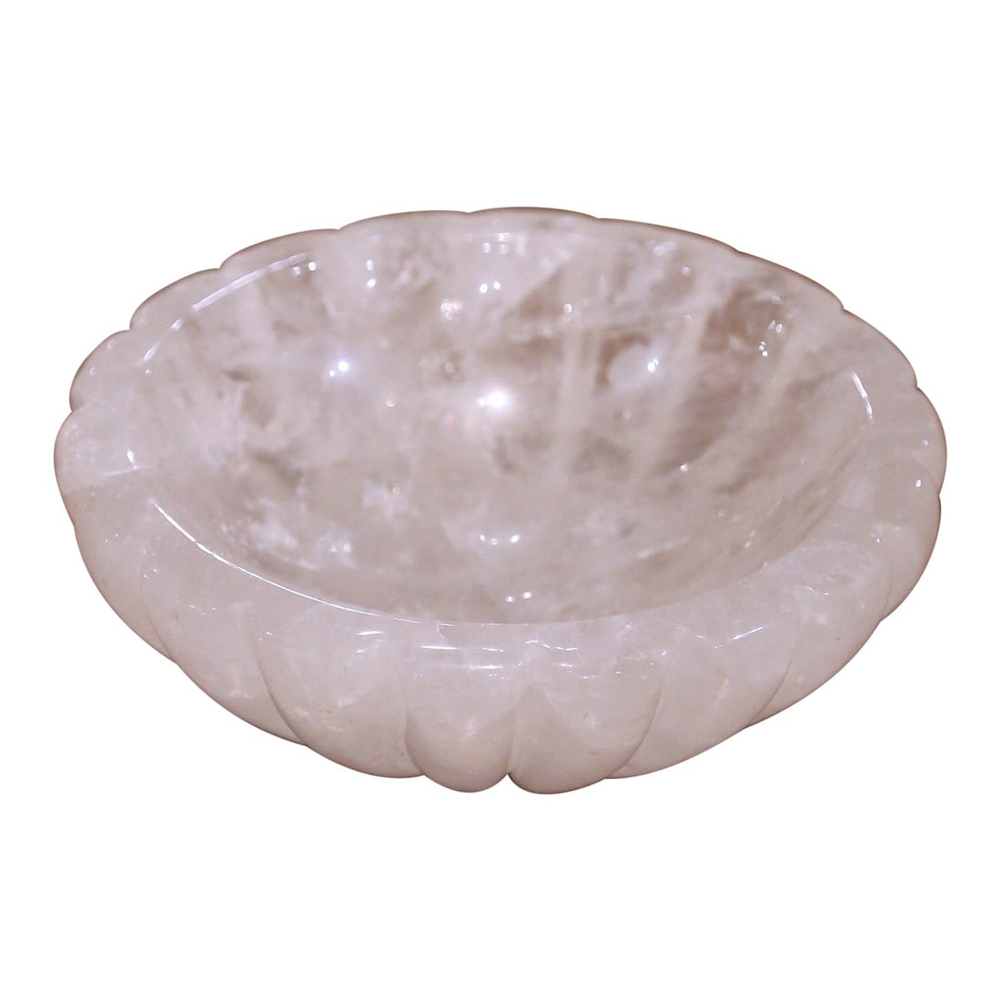 Brazilian Rock Crystal Vide-Poche Bowl with Hand-Carved Scalloped Rim (1 of 5)