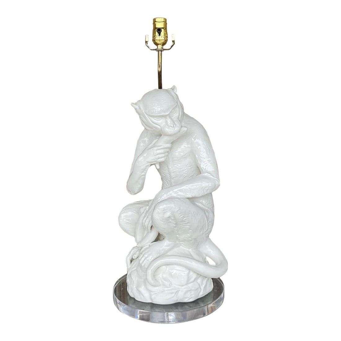 Vintage Regency Ceramic Monkey Lamp White Decorative Accent (1 of 8)