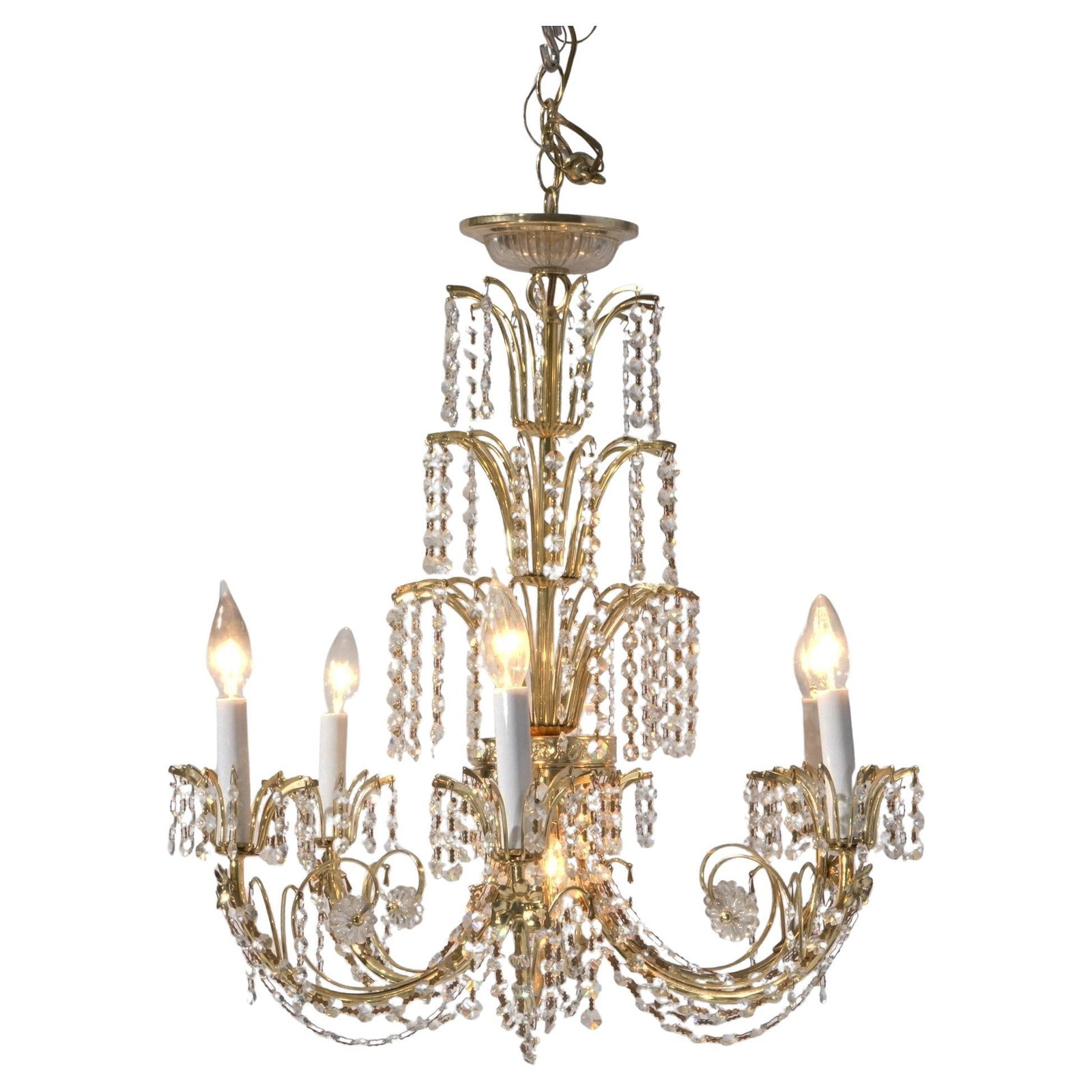 20th Century French Brass Crystal Tiered Prism Chandelier (1 of 11)