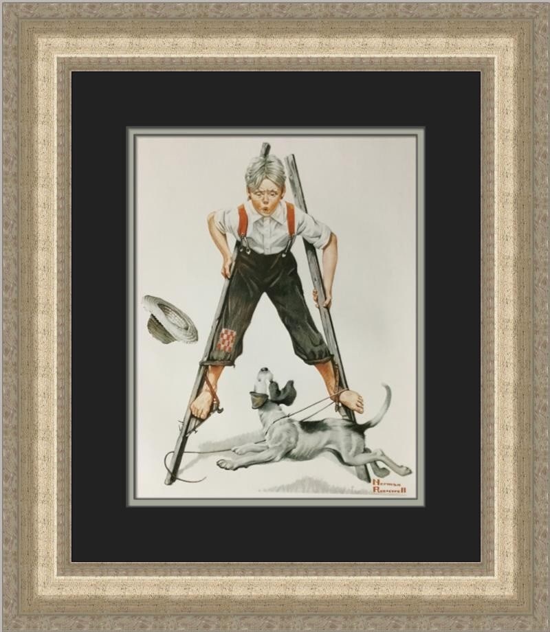 Norman Rockwell Stilt Walker 1979 Custom Framed Lithograph 20 x 18 (1 of 2)