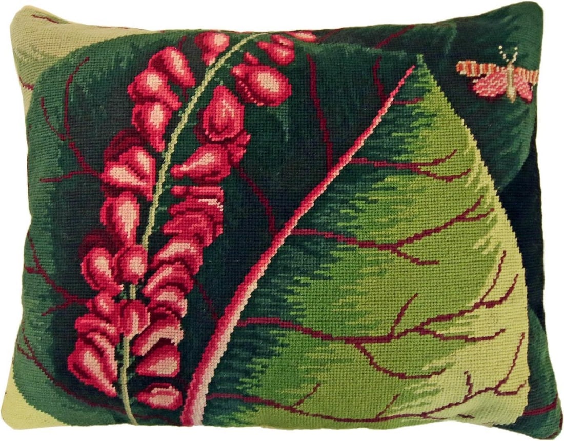 Handmade Colonial Style Wool Throw Pillow Floral Design (1 of 2)