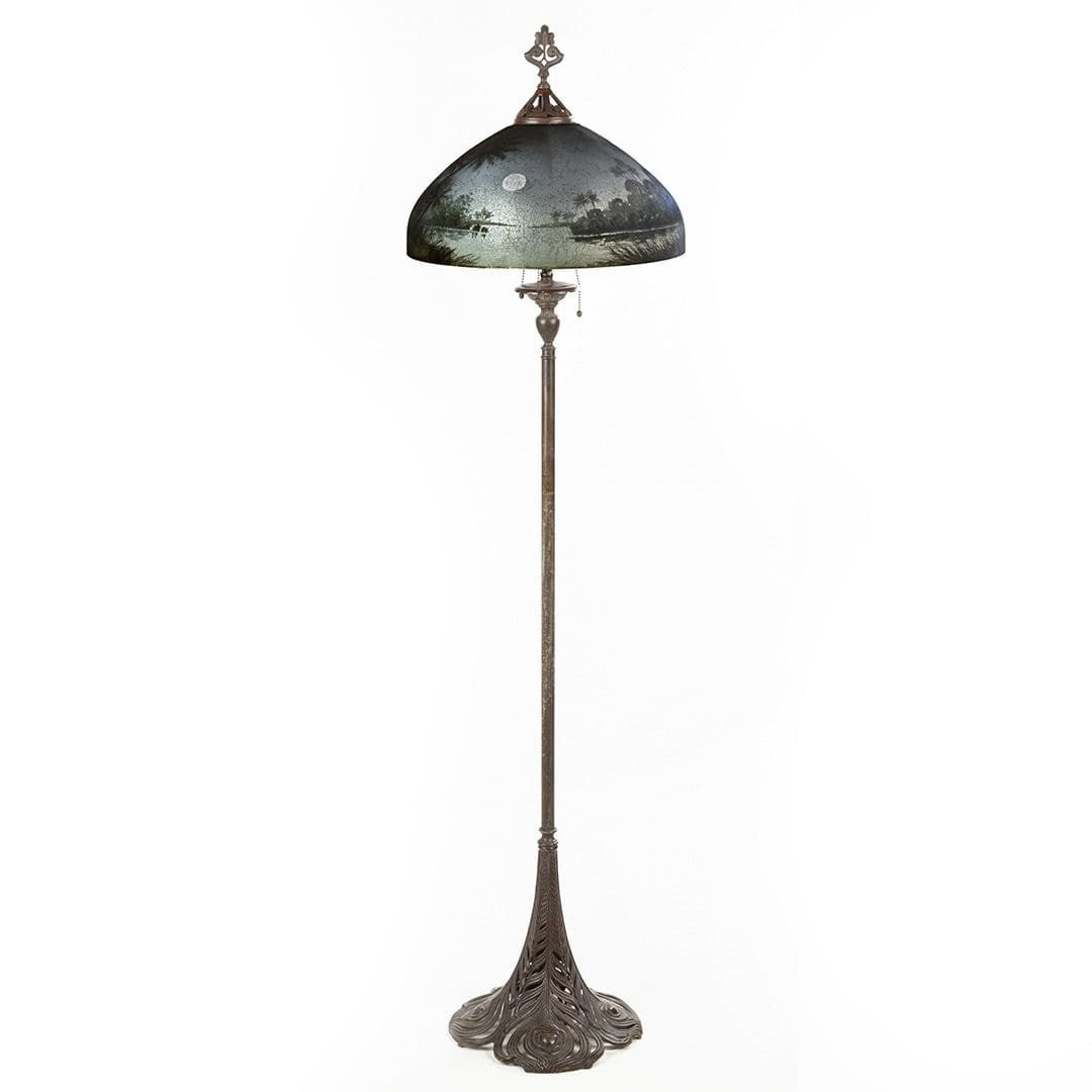 Handel Antique Bronze Peacock Floor Lamp Art Nouveau 5'4 Original (1 of 7)