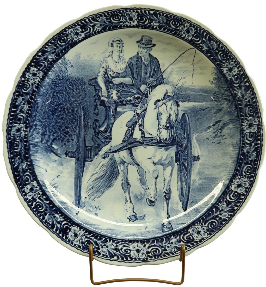 Vintage 1950 Belgian Boch Delft Plate Blue Carriage Design (1 of 4)