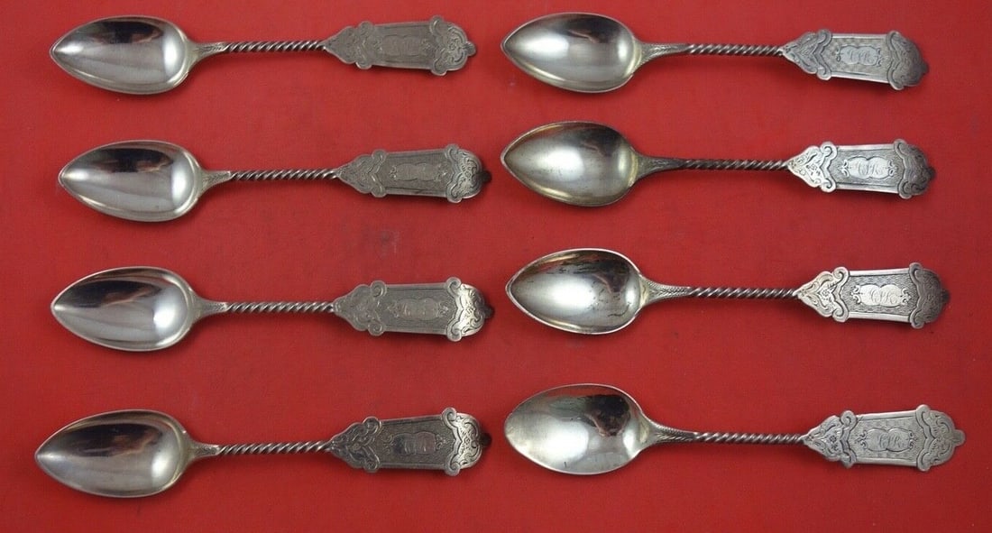 Set of 8 Sterling Silver Bright-Cut Coffee Spoons 5 1/8 inches (1 of 2)