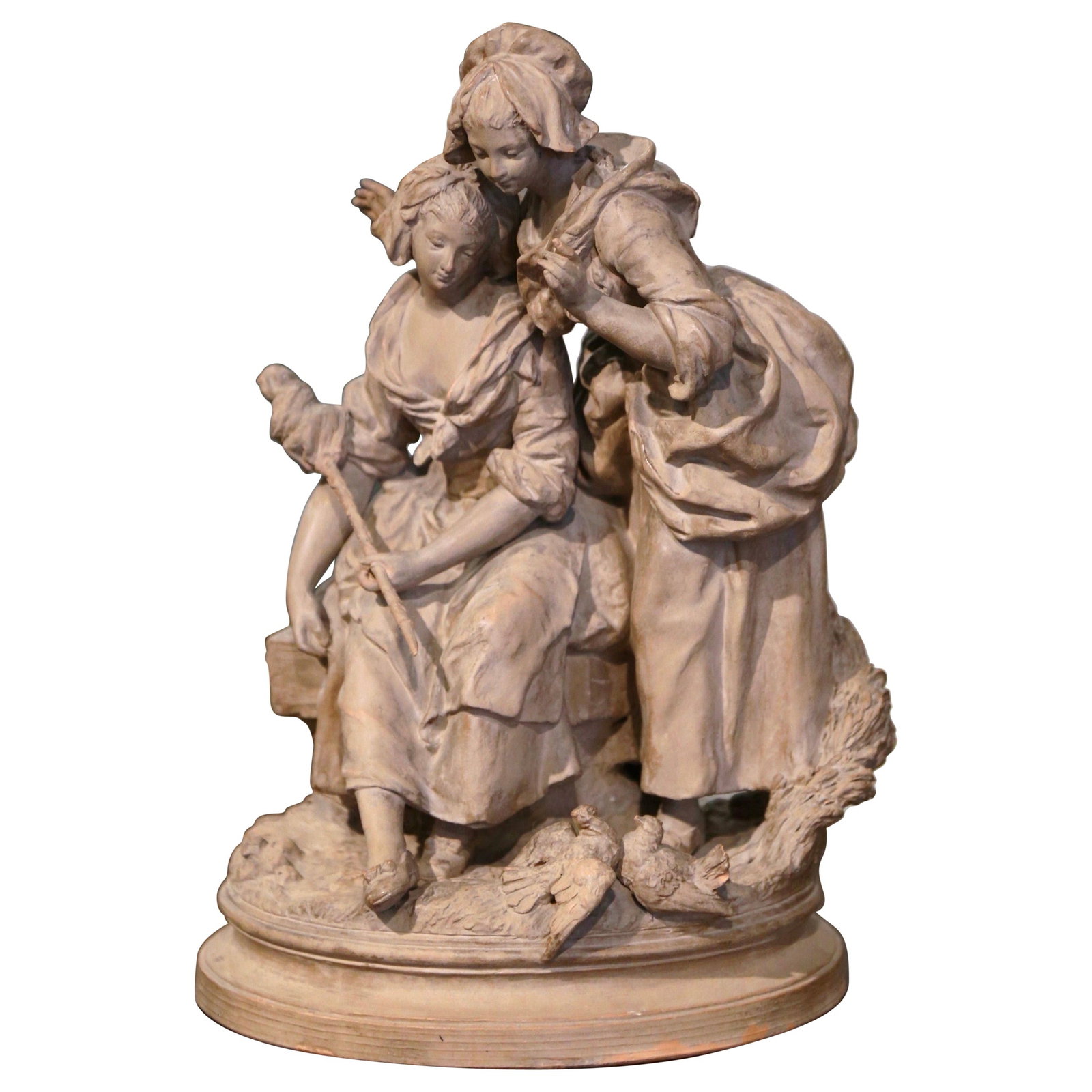 19th Century French Terracotta Sculpture by Charles Cordier: 19th Century French Terracotta Sculpture by Charles Cordier This exquisite 19th Century French terracotta sculpture, crafted by renowned artist Charles Cordier around 1870, features two young female f