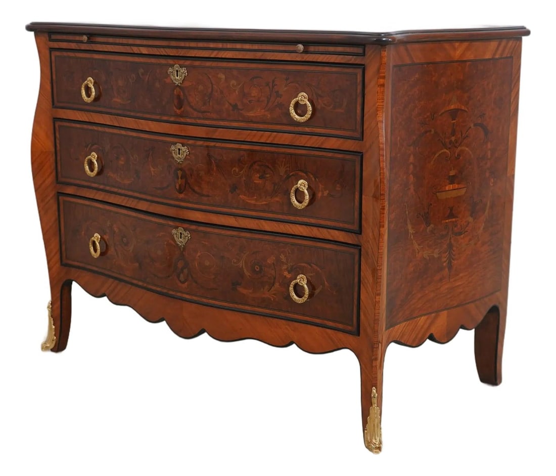 Elegant Italian Inlaid 3 Drawer Chest with Leather Top (1 of 10)