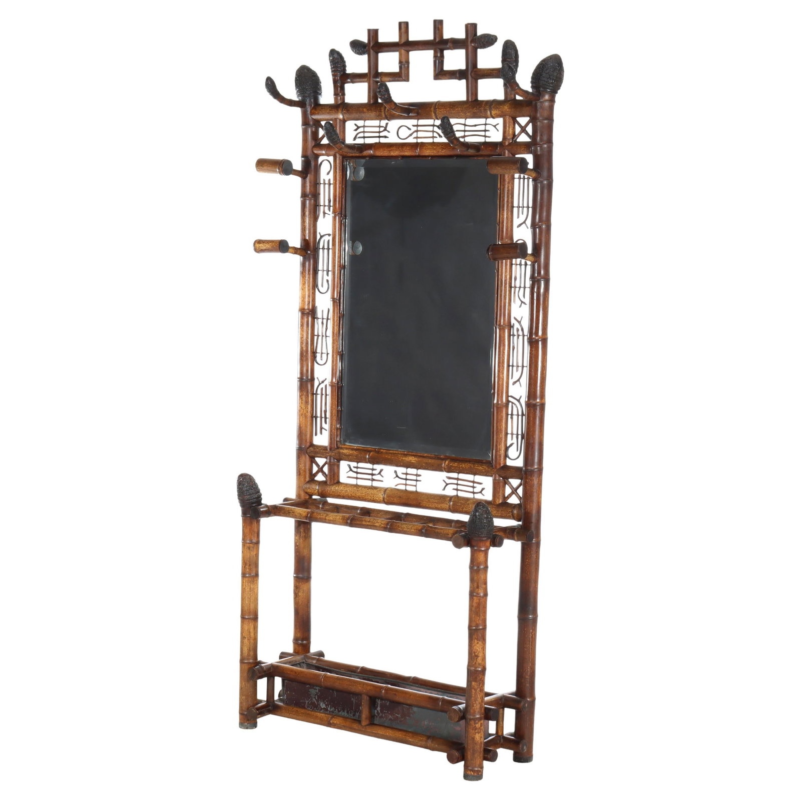 Early 20th Century Bamboo Hall Stand With Mirror and Umbrella Holder (1 of 15)