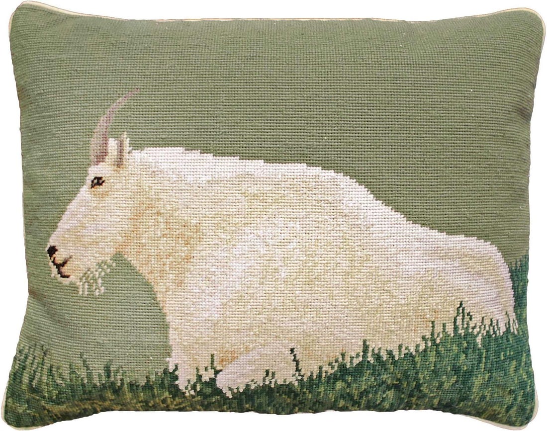 Rustic Mountain Goat Pillow 16x20 Animal Design Wool Cotton Velvet (1 of 1)