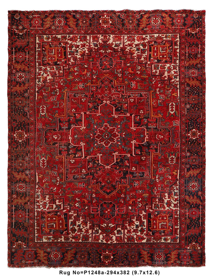 Authentic Persian Heriz Rug 9.7 x 12.6 Traditional Area Carpet: Authentic Persian Heriz Rug 9.7 x 12.6 Traditional Area Carpet Free continental US Shipping This authentic Persian Heriz rug features a 9.7 x 12.6 foot size and showcases traditional craftsmanship. It