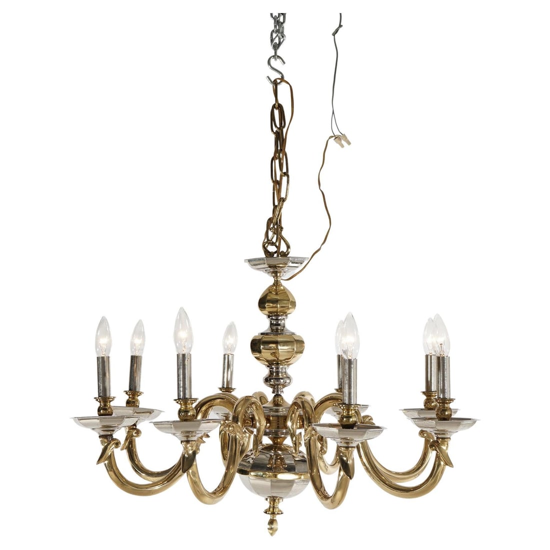 Gilt Bronze Silver Eight-Light Chandelier Vintage 20th Century (1 of 10)