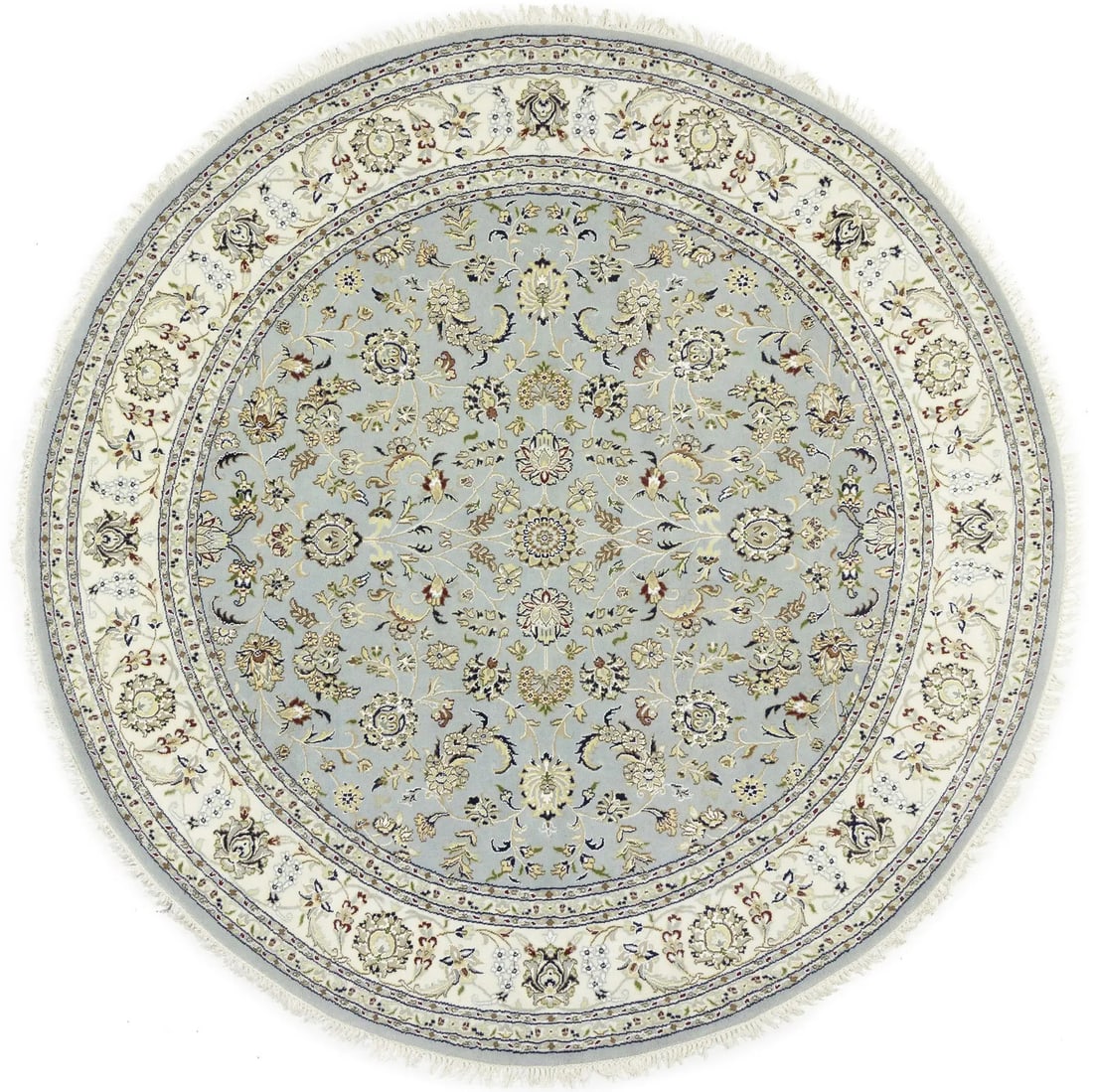 Round Wool and Silk Floral Rug Hand-Knotted Indo-Nain 7'8 Modern Traditional (1 of 17)