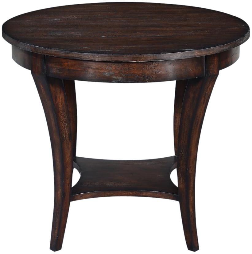 Rustic Pecan Round Side Table with Tapered Legs (1 of 1)