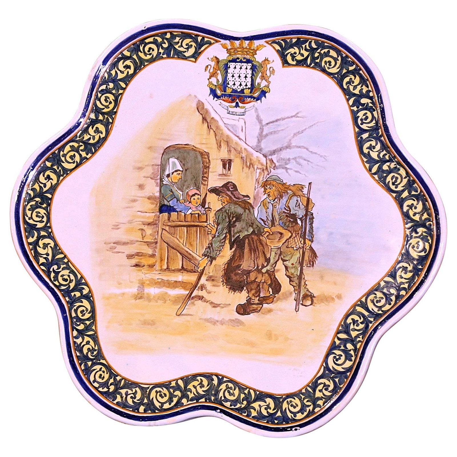 19th Century Porquier Beau Quimper Hand-Painted Faience Serving Platter: 19th Century Porquier Beau Quimper Hand-Painted Faience Serving Platter This exquisite large serving platter from the late 19th century showcases the artistry of Porquier Beau, a renowned pottery make