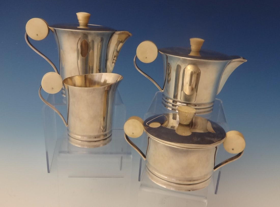 French Art Deco .950 Sterling Silver Tea Set Coffee Sugar Creamer (1 of 9)