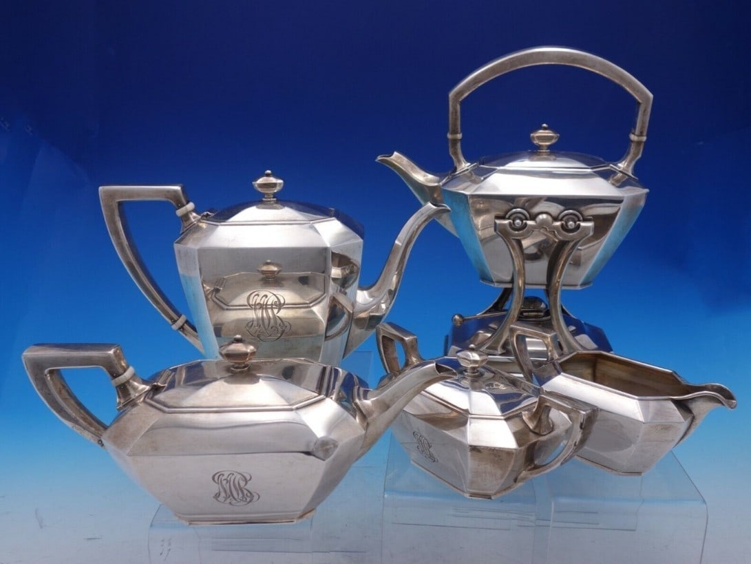 Five Piece Sterling Tea Service Fairfax Pattern by Durgin Gorham (1 of 11)