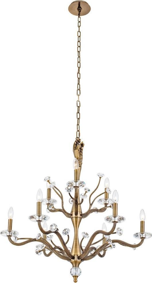 Kalco Venus 9-Light Chandelier in Historic Brass - Maximalism Style: Kalco Venus 9-Light Chandelier in Historic Brass - Maximalism Style Illuminate your space with the Luxurious Venus Chandelier, a stunning addition to your lighting collection. Crafted in a charming an