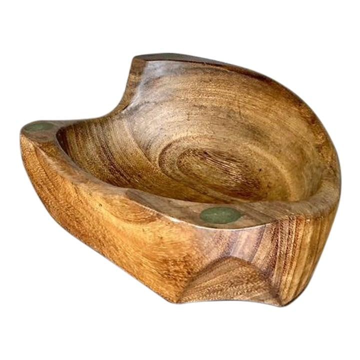 Vintage Handcrafted Wood Dough Bowl Bohemian Charm 16x10x6 (1 of 10)