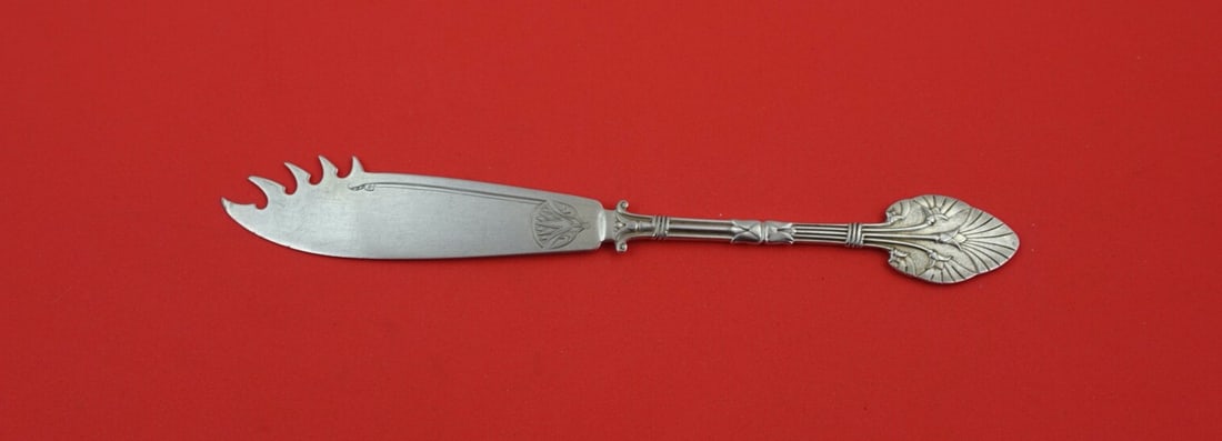Whiting Sterling Silver Lotus Cheese Knife with Picks 7 1/4" Brite-Cut (1 of 2)