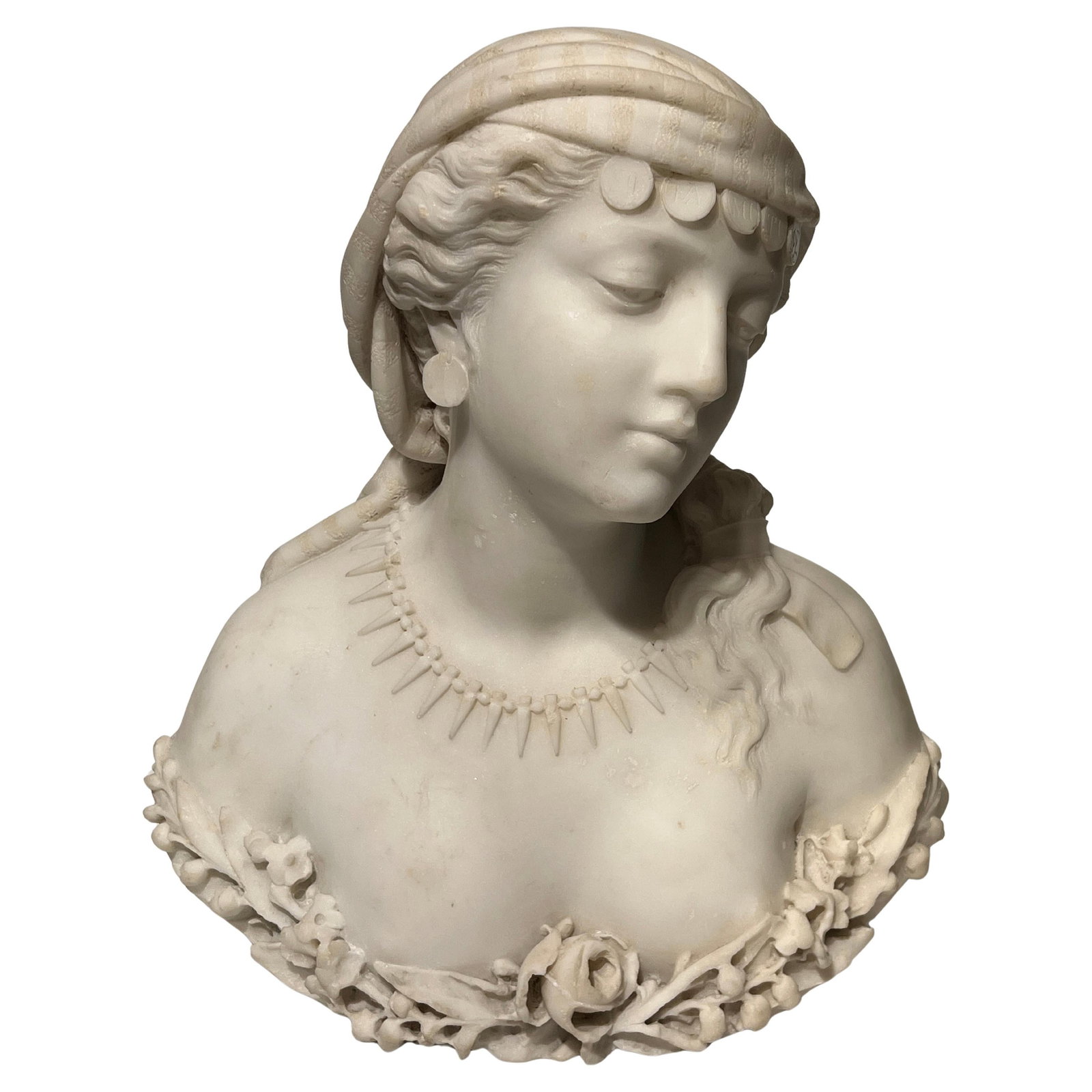 Italian Marble Bust Depicting Sulamitide Late 19th Century Hand-Carved Sculpture (1 of 8)