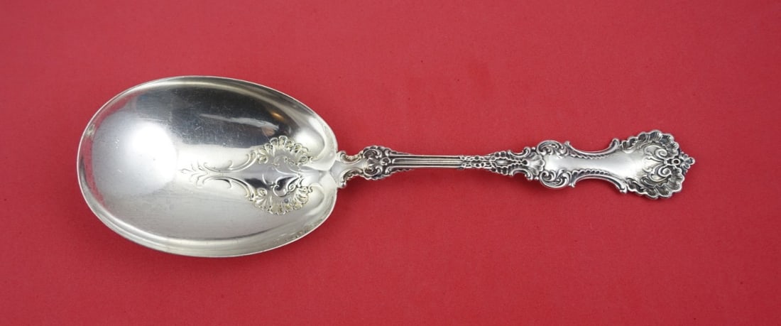 Whiting Pompadour Sterling Silver Large Berry Spoon 9" with Lily Design (1 of 2)