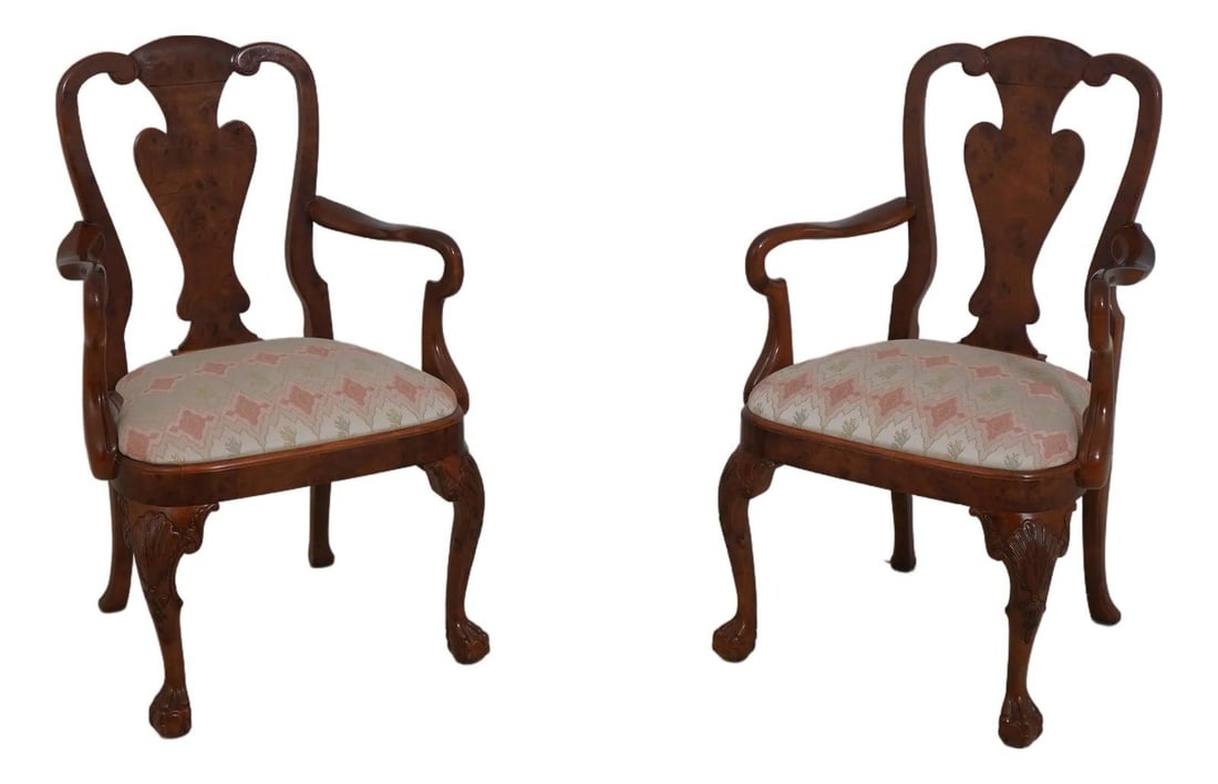 Elegant Pair of Burl Walnut George III Dining Armchairs (1 of 10)