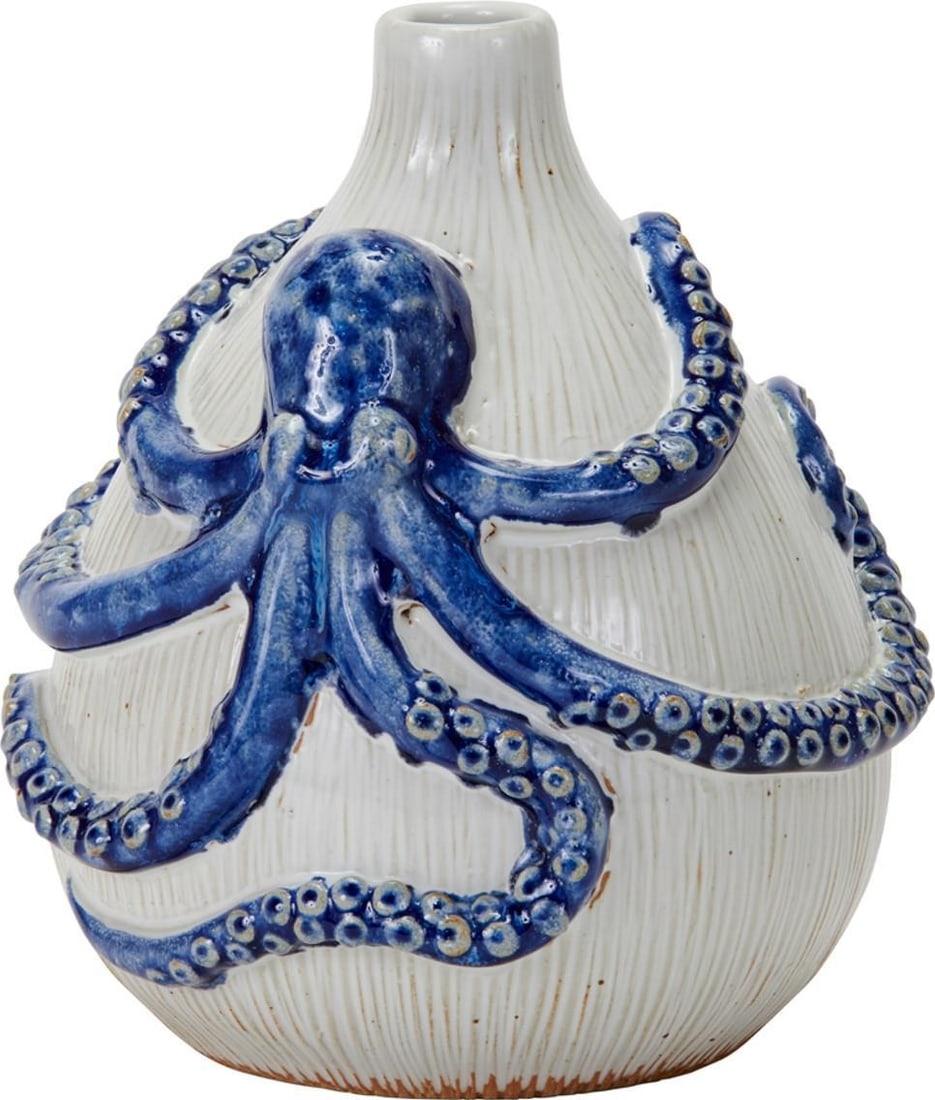 New Blue Oceanic Octopus Vase 10H x 8.5W x 8.5D (1 of 2)