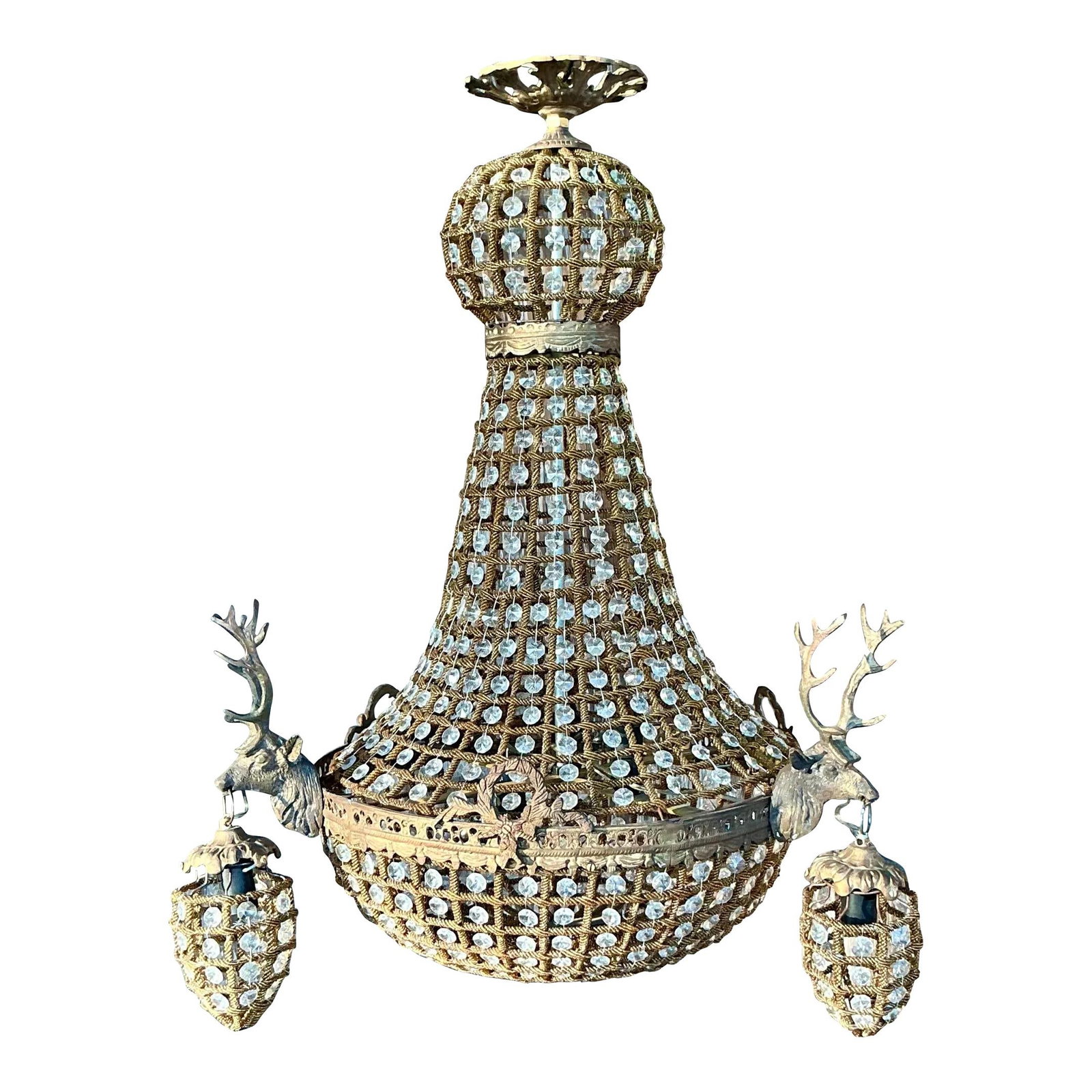 Vintage Regency Crystal Stag Chandelier Rustic Elegance Brass Accents (1 of 7)