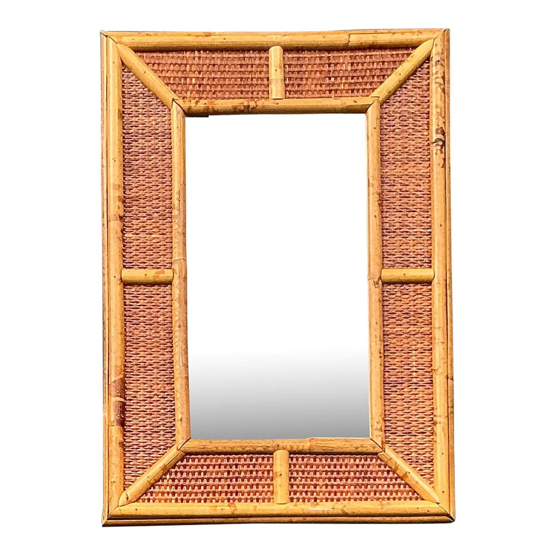 Rectangular Natural Rattan Cane Mirror with Bohemian Style 14.5 x 20.5 Inch (1 of 6)