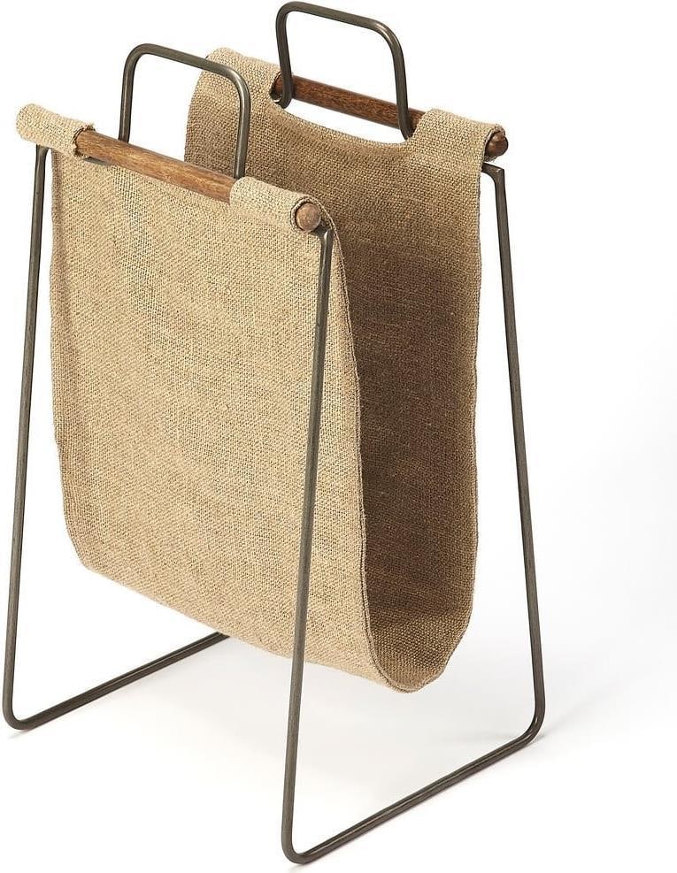 Butler Contemporary Beige Brass Iron Magazine Rack 19H x 10W x 10.5D (1 of 4)