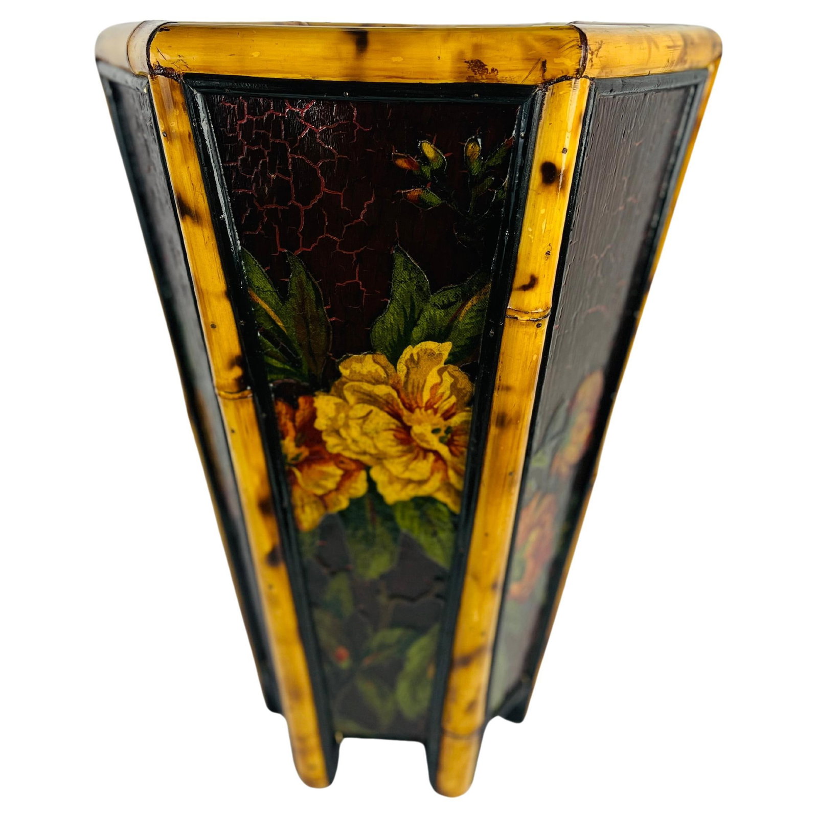 Vintage Chinese Chippendale Lacquered Bamboo Hexagon Trash Can Planter (1 of 12)
