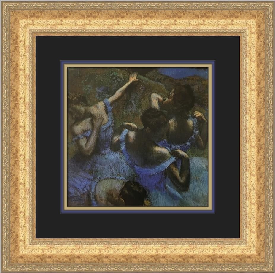 Edgar Degas Dancers in Blue Framed Print 18x18 Open Edition: Edgar Degas Dancers in Blue Framed Print 18x18 Open Edition This stunning custom framed print features the iconic artwork 'Dancers in Blue' by Edgar Degas. Measuring 18" x 18", this medium-sized piece