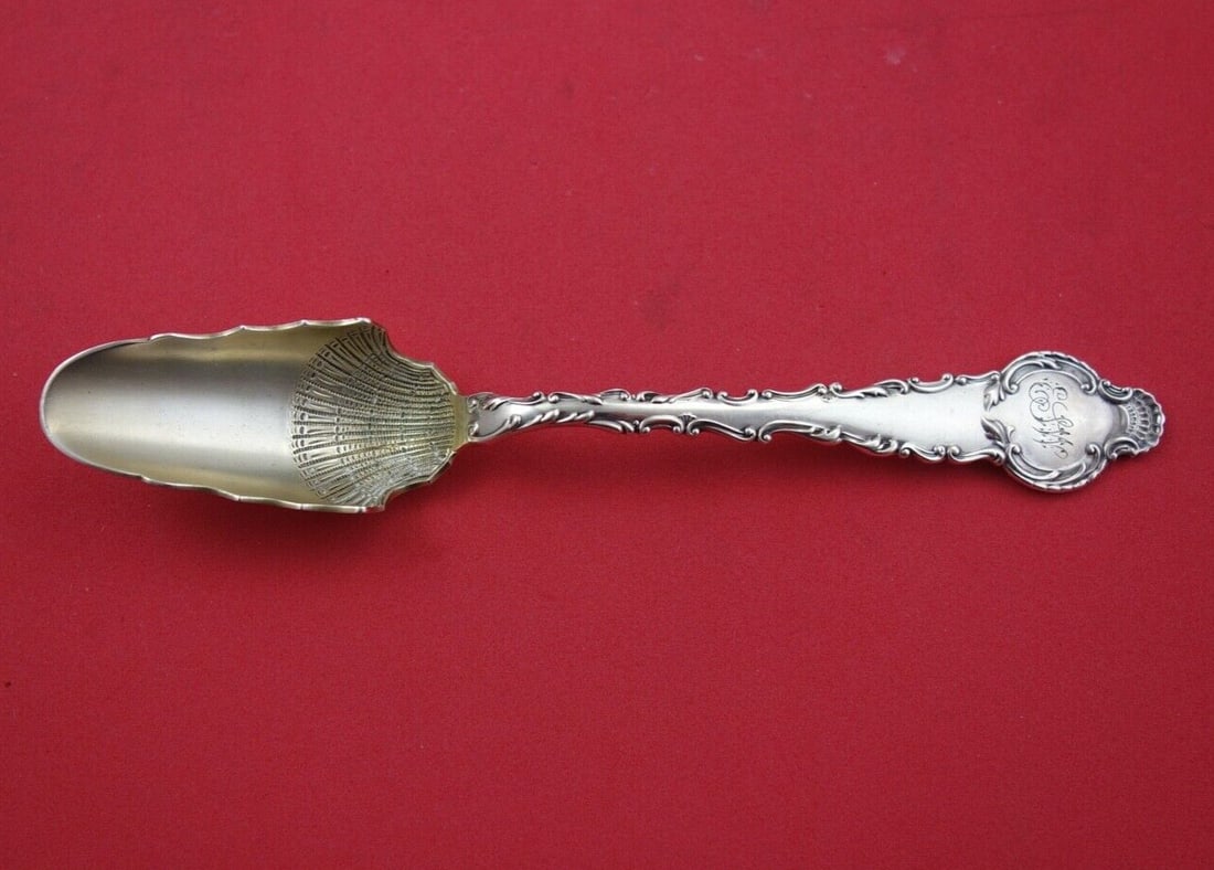 H H Curtis Sterling Silver Oyster Server Gold Wash Fancy Shell 6 7/8" (1 of 2)