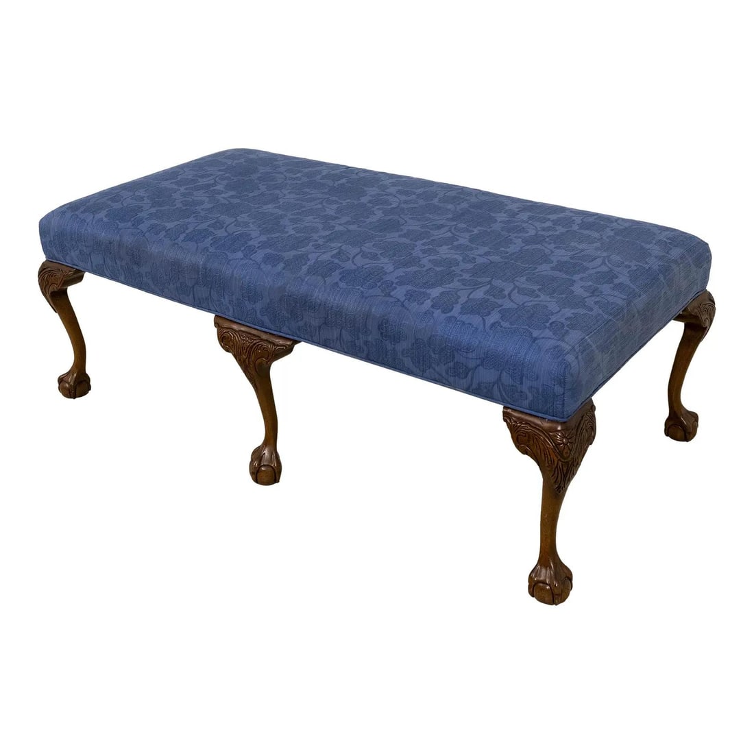 Sherrill Blue Upholstered Ottoman Bench with Ball and Claw Feet (1 of 10)