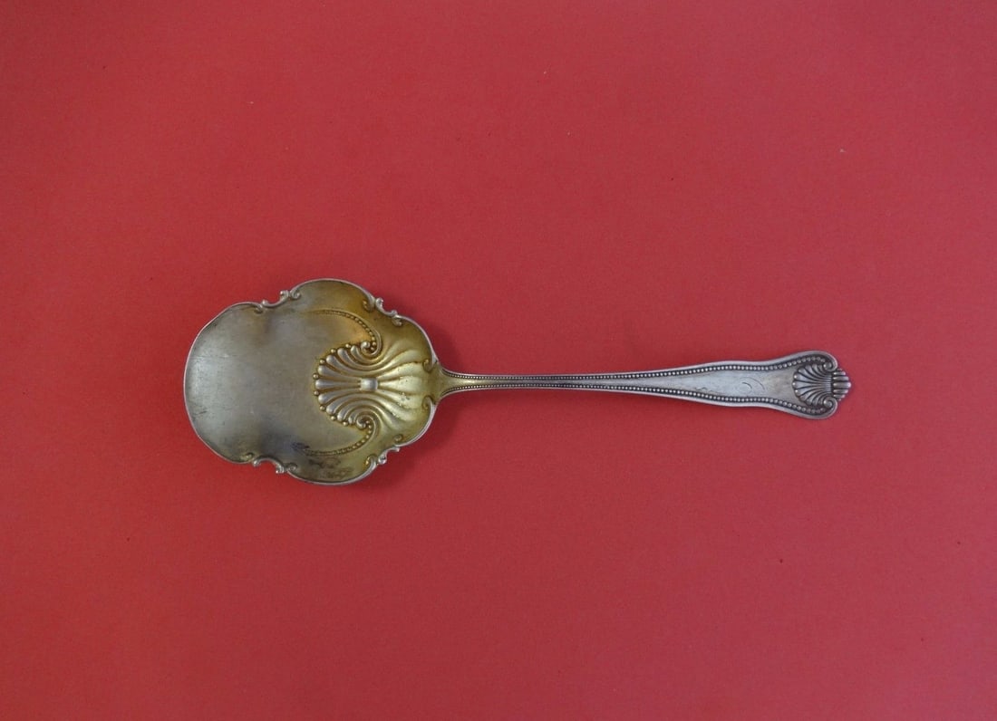 Frank Smith Newport Shell Sterling Silver Berry Spoon 9 Gold Washed Monogrammed (1 of 1)