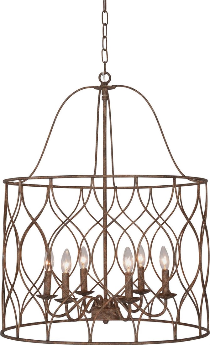 Terracotta Rustic Iron Tabby 6-Light Bowl Chandelier Mediterranean Style (1 of 1)