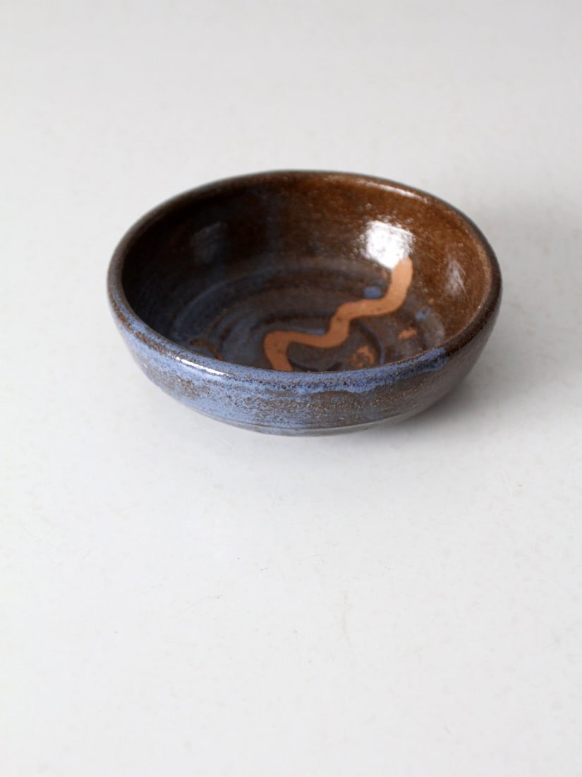Signed Vintage Studio Pottery Bowl Blue Brown Glaze 5.75 Inch (1 of 8)