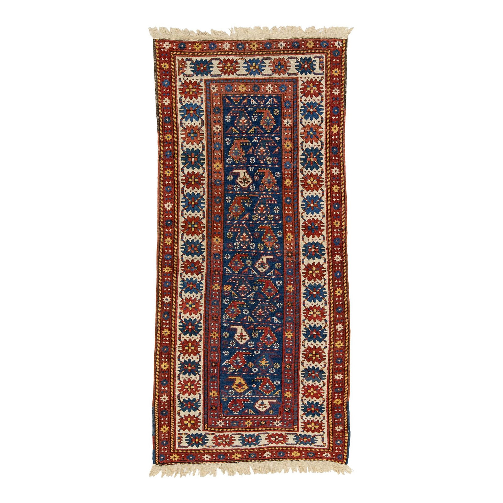 Handcrafted Kazak Blue Wool Runner with Intricate Pattern 3'6 x 7'10 (1 of 8)