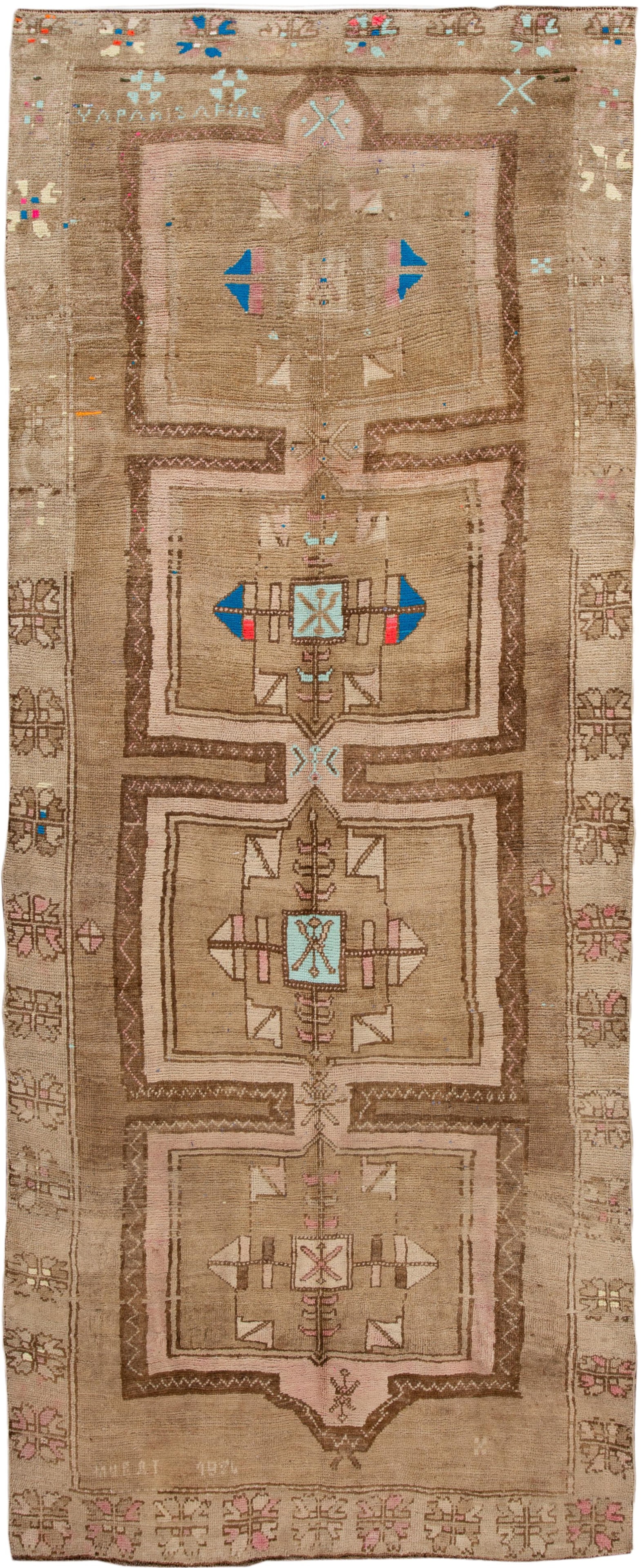 Mid-Century Kars Wool Runner Rug Tan Multi Medallion 5'7 x 13' (1 of 10)
